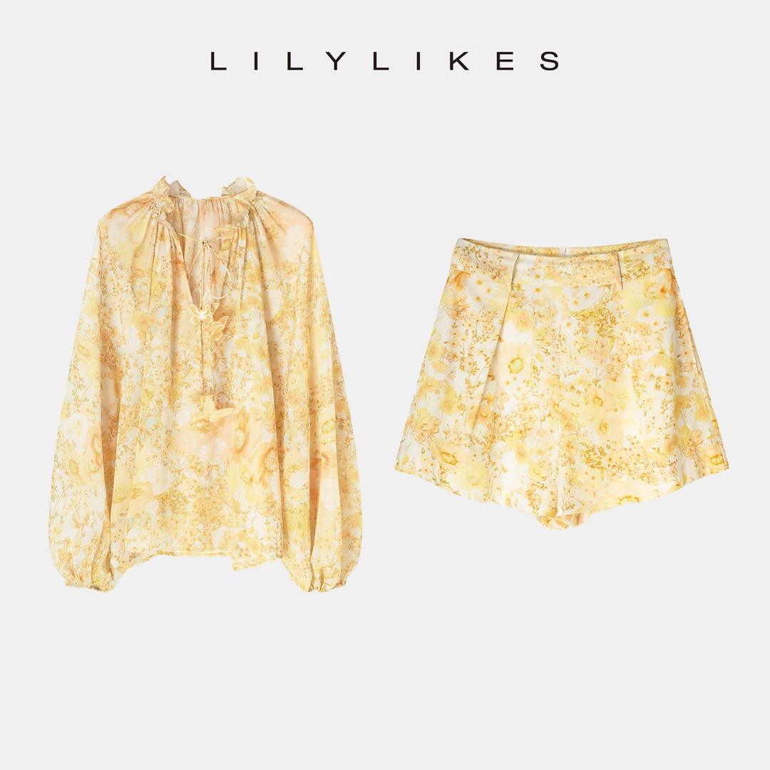 现货"花野漫·度假碎花"轻盈印花 度假风衬衫短裤LO2403048