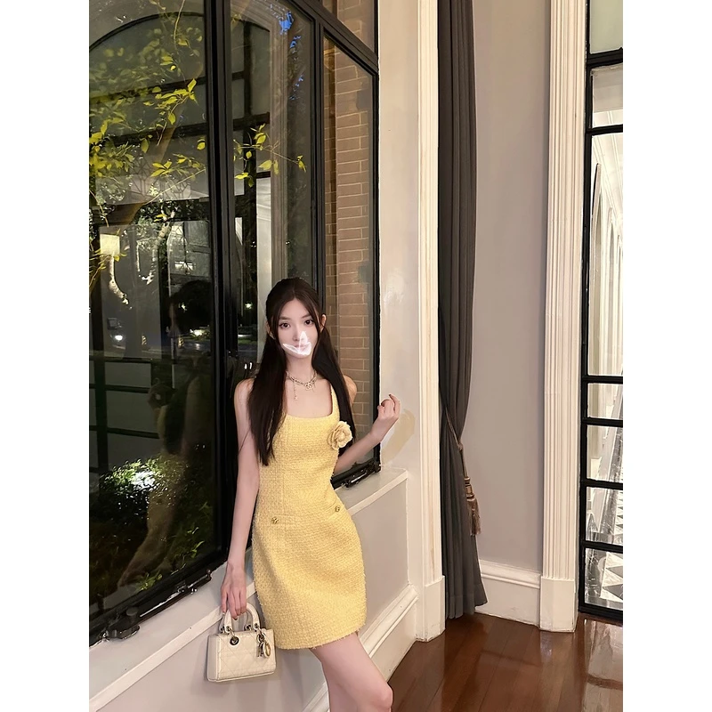 "Pale banana千金小香"显白千金花呢玫瑰毛边小香外套短裤/连衣裙