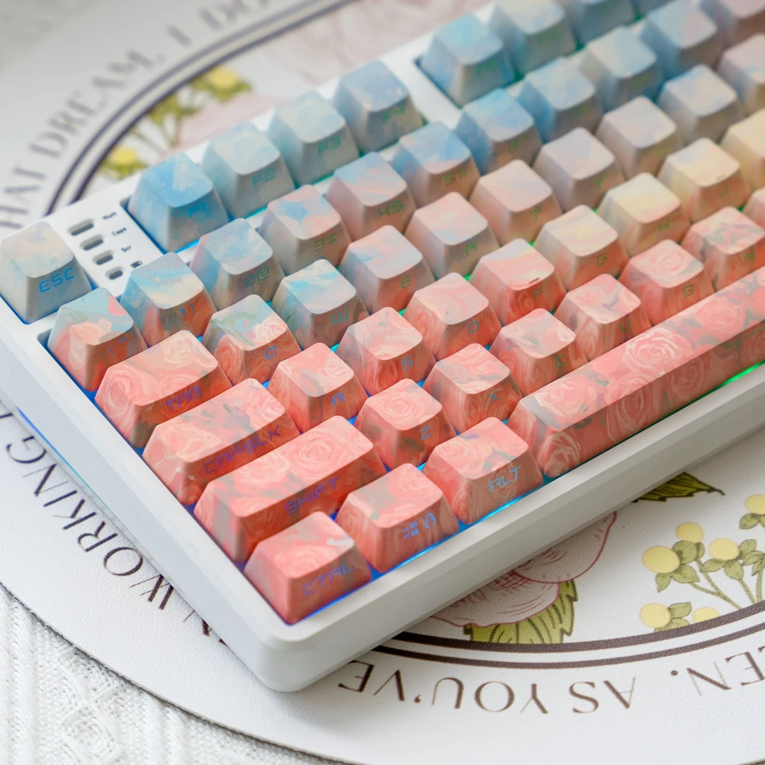 猫尔本Maorbeng玫瑰海岸®OEM高度133键侧刻透光热双色升华键帽