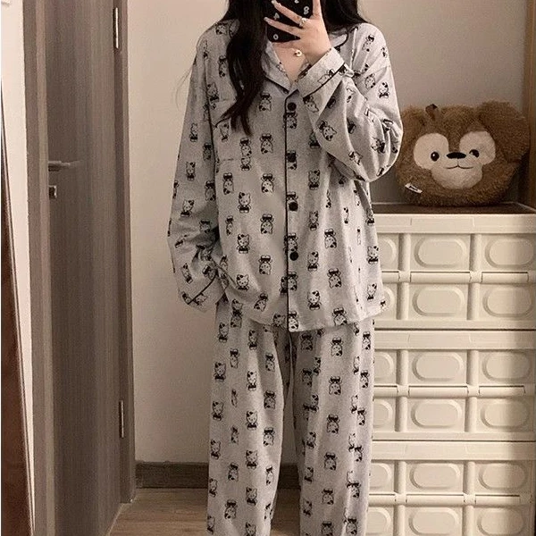卡通凯蒂猫睡衣女秋冬季长袖长裤款甜美可爱少女家居服套装可外穿