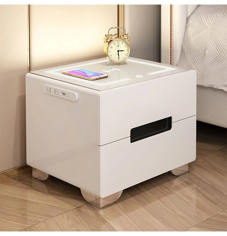 智能床头柜简约现代多功能带灯无线充电指纹锁蓝牙音响卧室床边柜