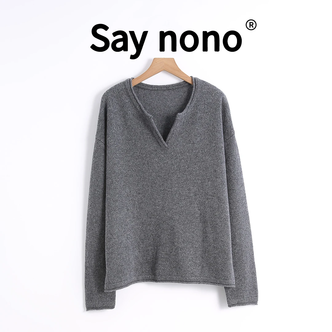 懒猫nono│Saynono 设计感小V领洋气显瘦气质长袖上衣 /SYN8803