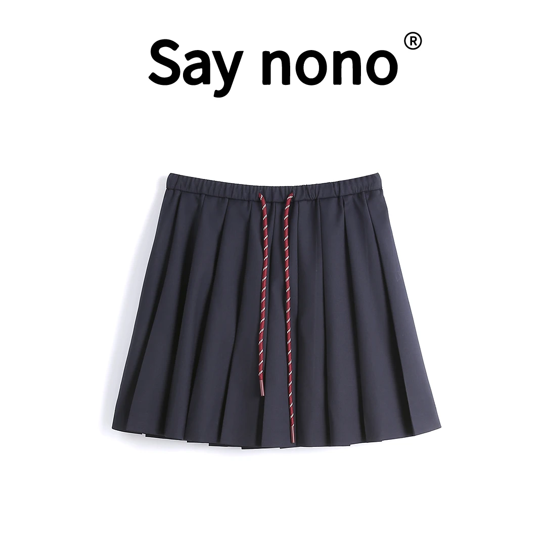 1懒猫nono│Saynono 甜美学院风抽绳松紧腰百褶半身裙 /83Q116
