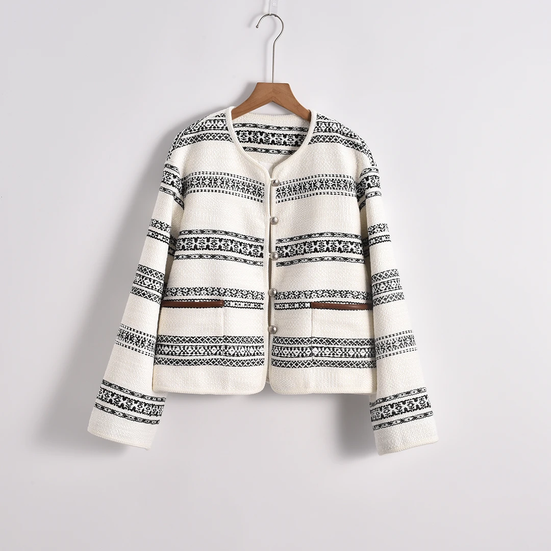 【HONEY AMOR】小香名媛风条纹粗花呢宽松气质减龄外套 / HF344