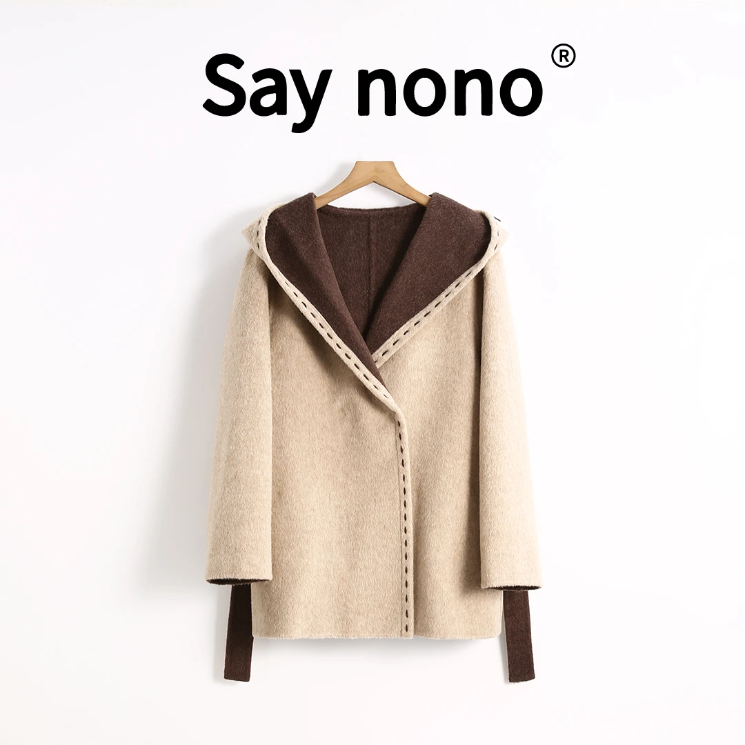 懒猫nono│Saynono 静觅时光＿小个子呢子连帽毛呢外套 /SYAB59607