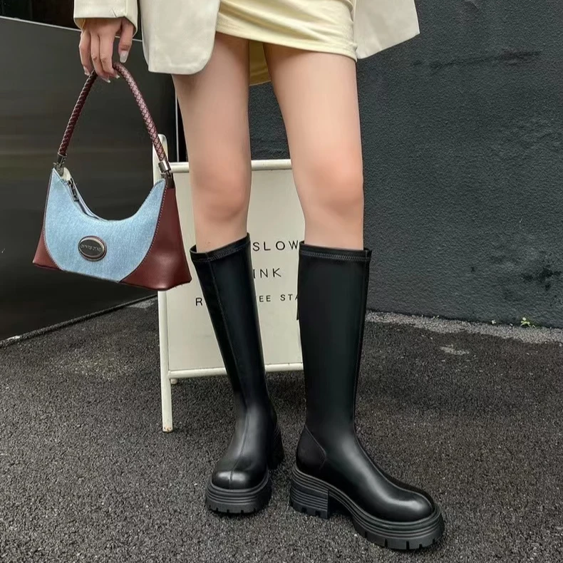 【轻奢尾单】815-7百搭时尚厚底加绒长筒靴时装靴
