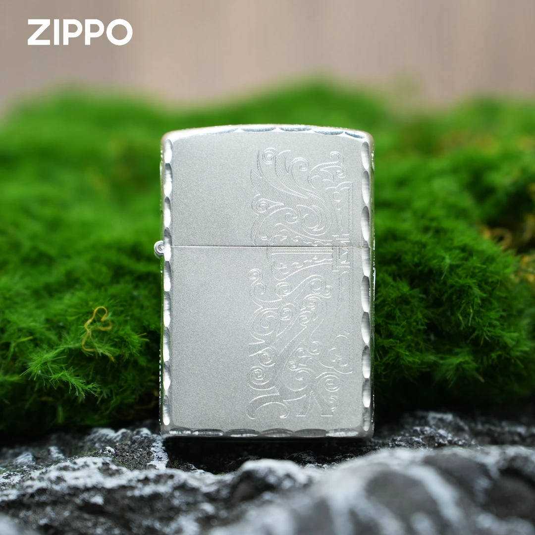ZIPPO镀银双面十字架手雕花纹男士正品打火机复古个性经典银色