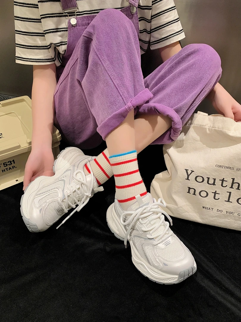 银色爆款增高显脚小厚底老爹鞋女款2024新款夏季轻便透气运动鞋子
