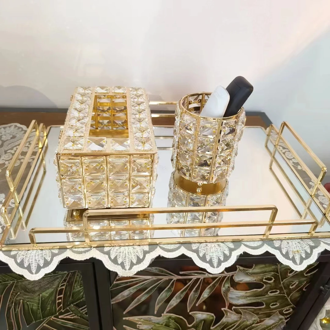 【三件套】欧式水晶纸巾盒客厅家居摆件茶几餐桌抽纸盒纸巾盒创意