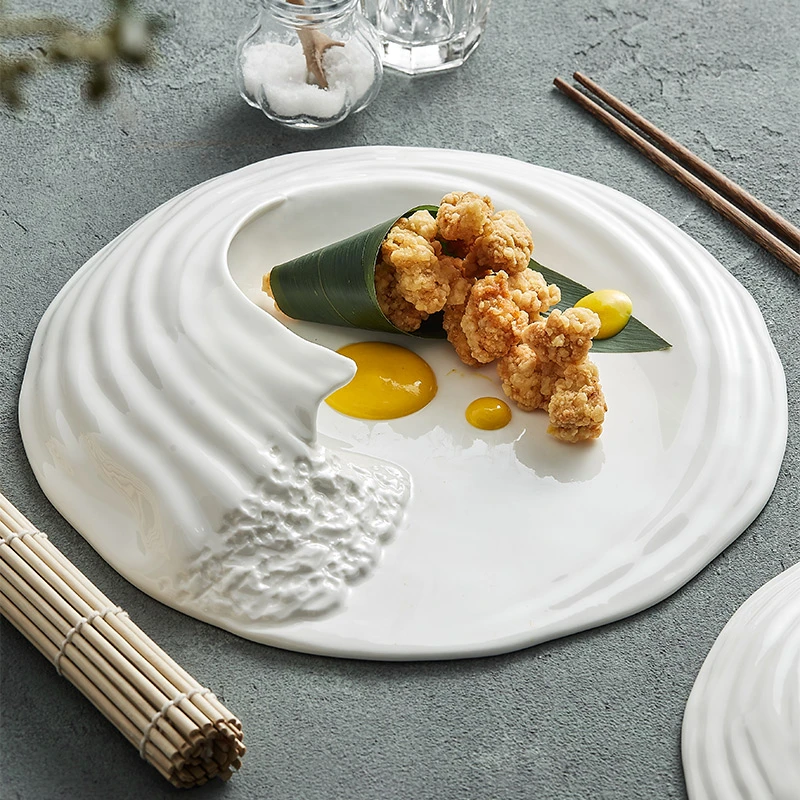 海浪意境融合菜餐具陶瓷网红西餐平盘异形酒店高级感冷菜摆盘定制