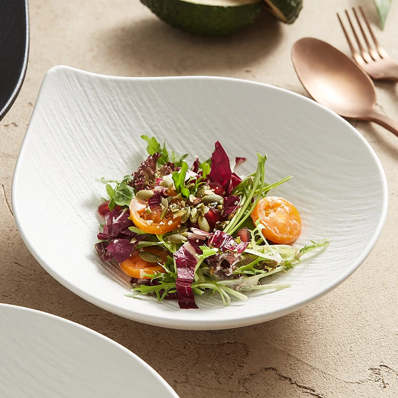 流沙石水果沙拉碗高颜值面碗甜品碗酒店陶瓷餐具白色摆盘碟子家用