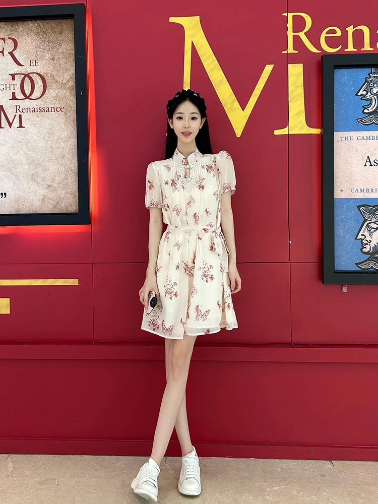 （嘉美）国风短袖气质碎花连衣裙女装2025年新款新中式公洋气连衣裙