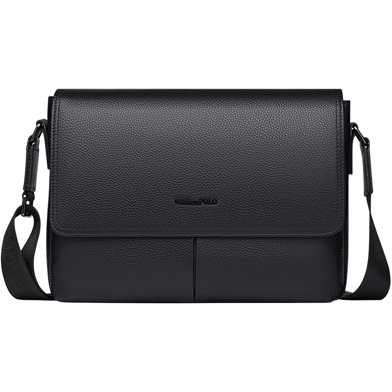 英皇保罗男士横款翻盖真皮牛皮单肩包斜挎包商务邮差包百搭新款