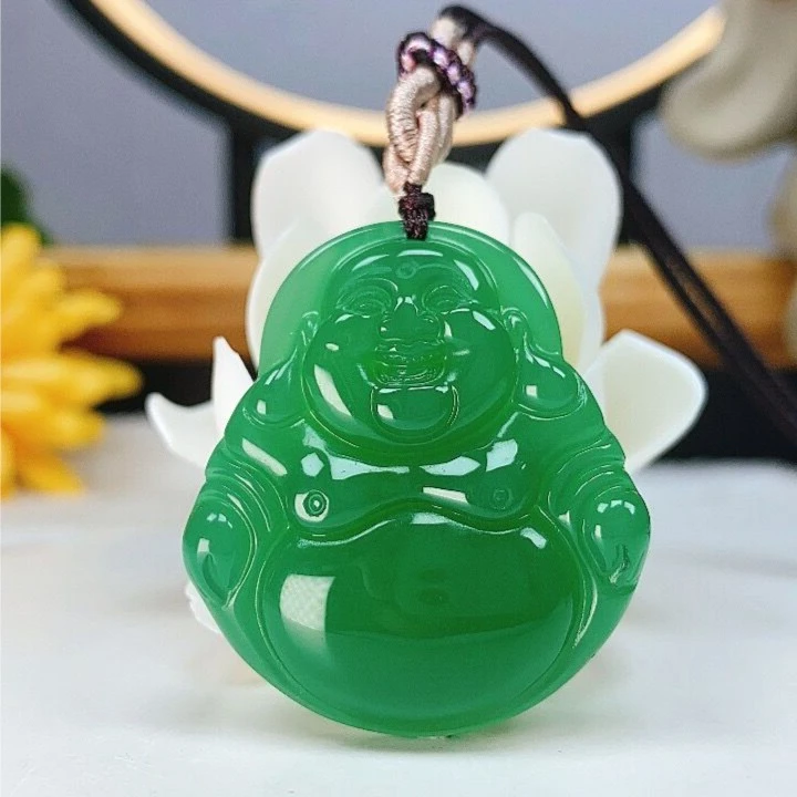 天然冰绿佛公 笑脸大肚佛 佛公吊坠 天然玉石 精工雕刻