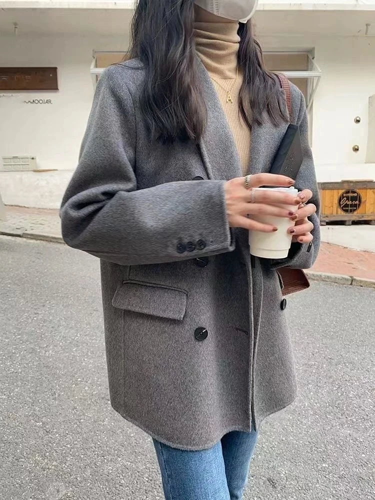 【立春穿搭】韩版经典西装领休闲短款羊毛大衣百搭外套