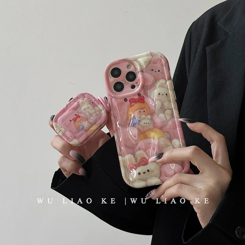 陨石ins兔玩偶公主适用苹果iPhone14promax手机壳13/12/11耳机套