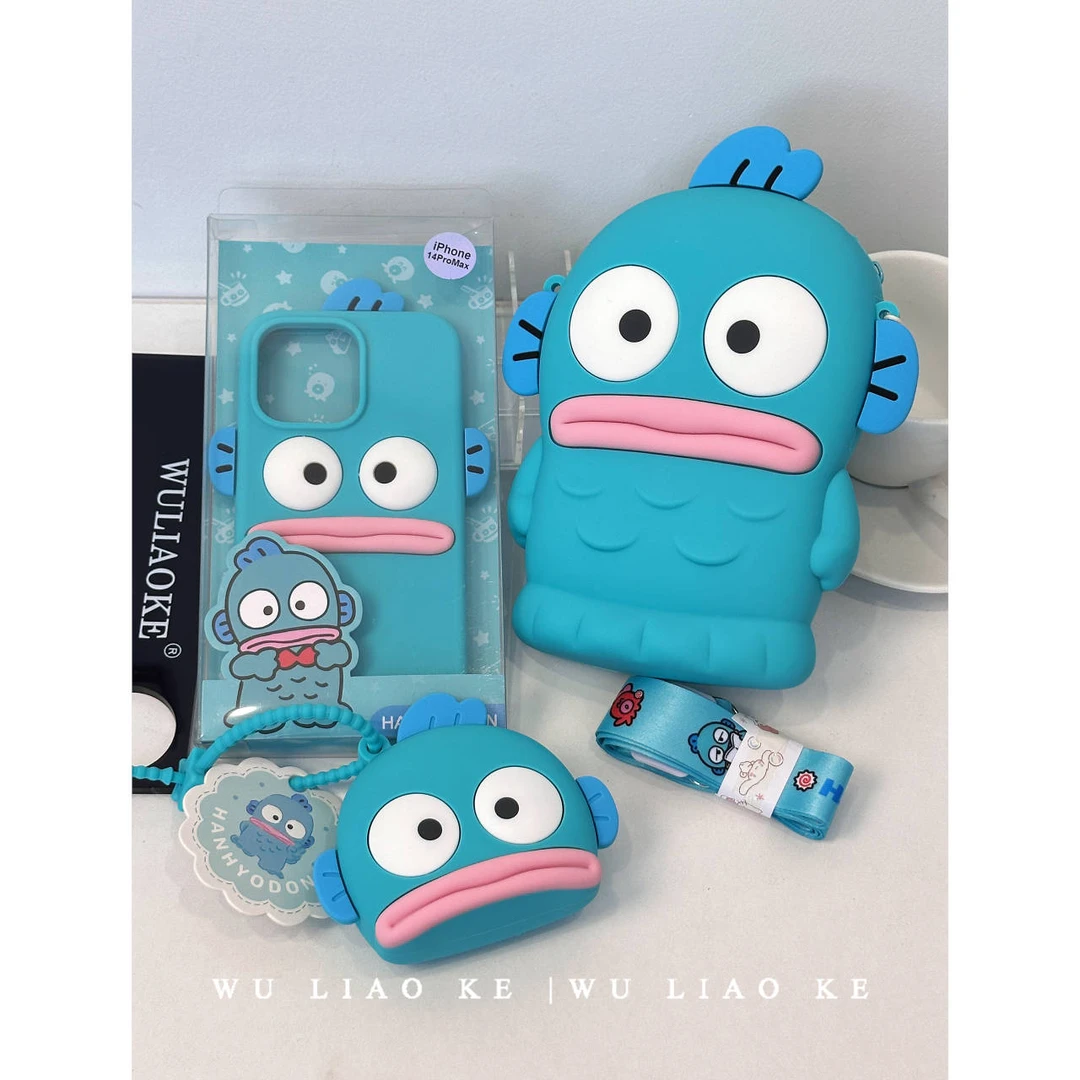 立体硅胶小丑鱼适用iPhone14promax手机壳13可爱零钱包斜挎包挂绳