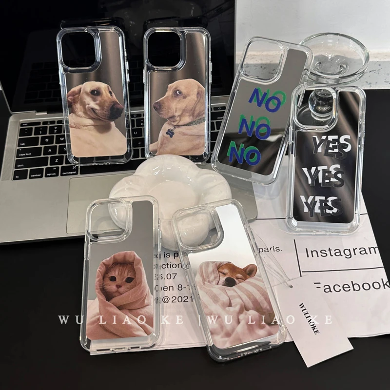 太空壳镜面ins猫狗适用苹果iPhone14promax手机壳13/12/11情侣女