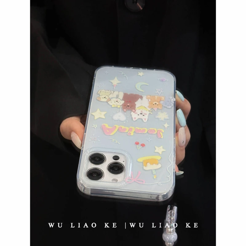 双层可爱蓝底生日狗适用苹果iPhone14promax手机壳13/12/11耳机套