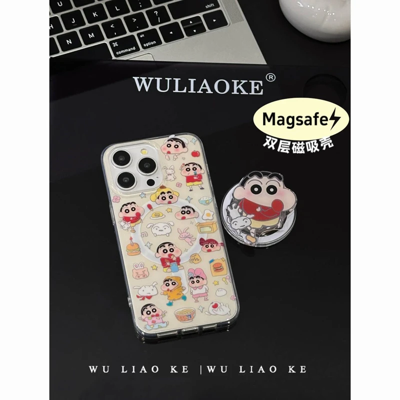 磁吸双层卡通满屏小新适用苹果iPhone15promax手机壳14/13/12可爱