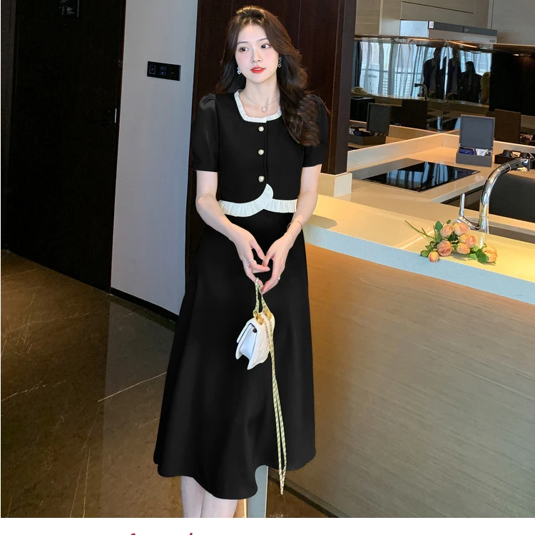 笑咪咪新款孕妇哺乳连衣裙甜美减龄方领荷叶边A字遮肉显瘦时尚