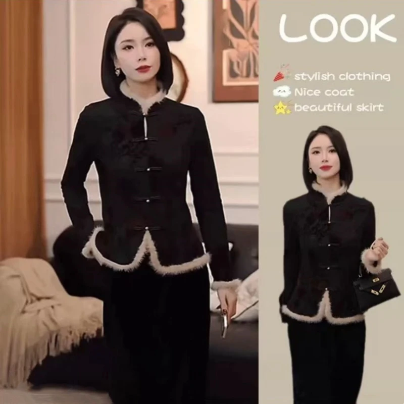 麽赐【仿水貂毛打底衫】晚霞 新中式复古印花拼接秋冬款上衣F9880