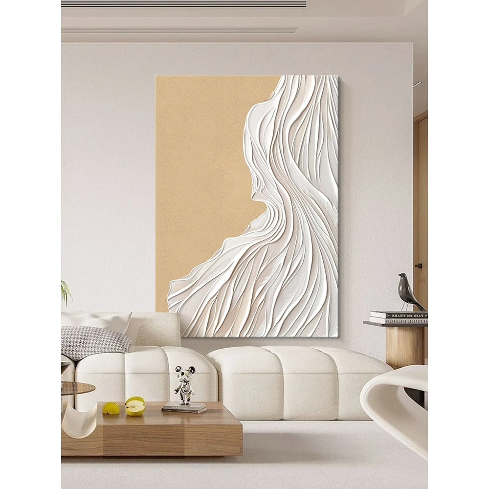 【流转】肌理手绘油画奶油风客厅装饰画高级抽象法式竖版玄关挂画