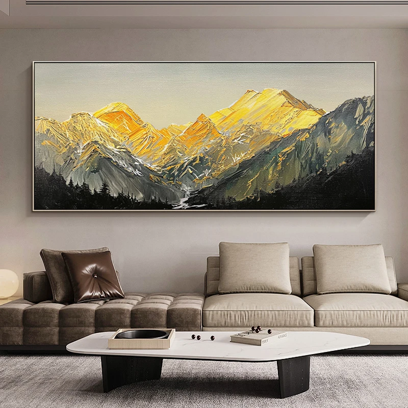 【日照金山】手绘油画沙发背景挂画2025新款轻奢高级感侘寂风装饰画