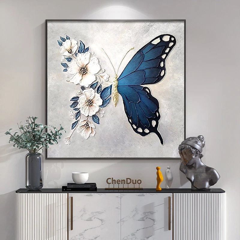 【蝶恋花】手工油画玄关走廊画餐厅装饰画轻奢高级感客厅背景墙挂画