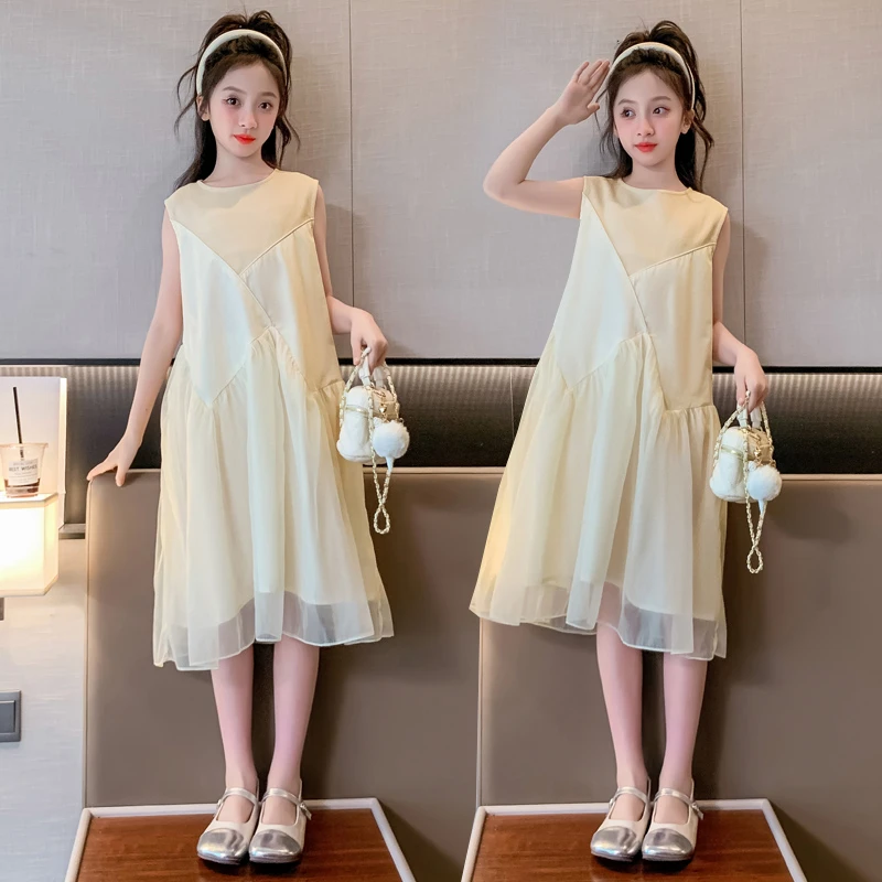 女童连衣裙夏装洋气2024新款儿童韩版网红中大童夏季无袖公主裙子