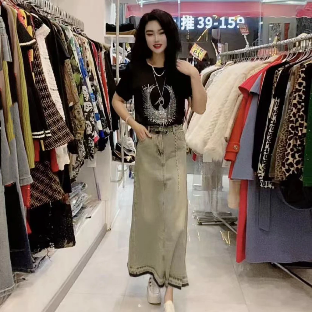 做旧高级感毛边半身牛仔裙女春夏季百搭性感纯欲复古高腰显瘦长裙