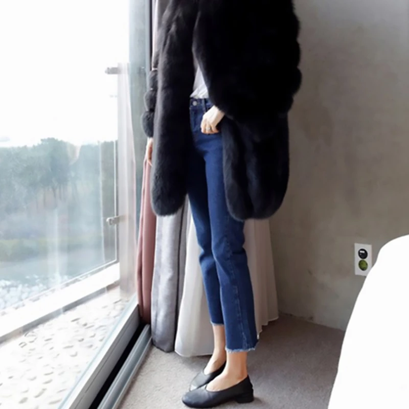 加绒直筒牛仔裤女秋冬小个子长裤2023年新款冬季加厚九分烟管裤子