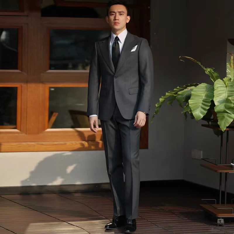 上东奢媛 男士意式枪驳领西服套装深灰色