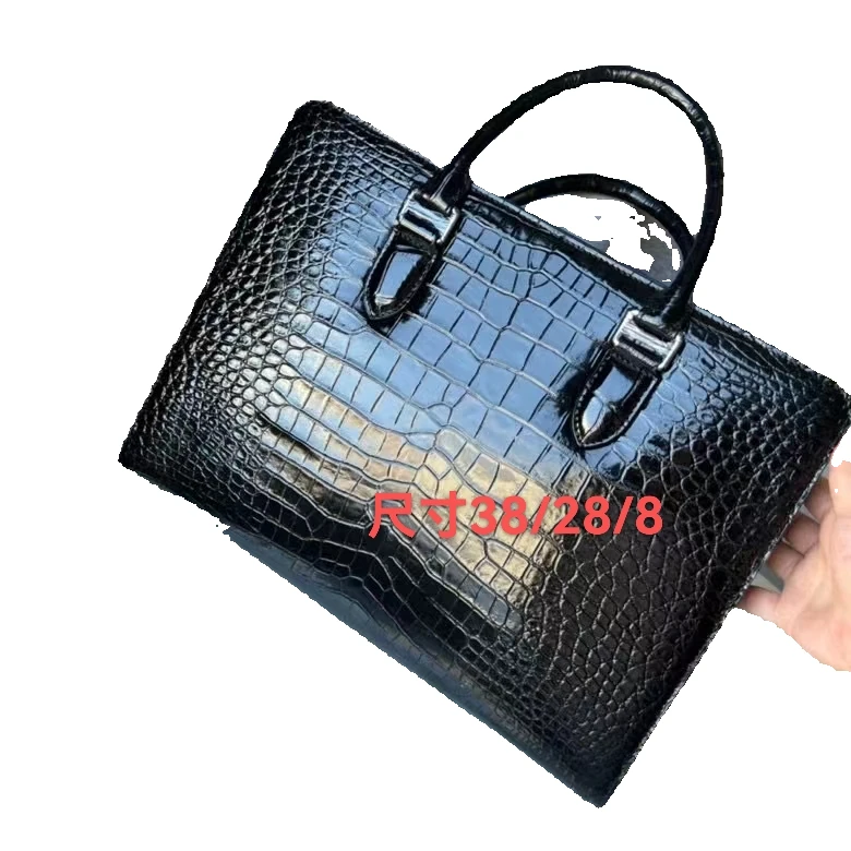 男士手提包，真鳄鱼皮制作，大气奢华鳄鱼纹真皮牛皮黑色肩包时尚