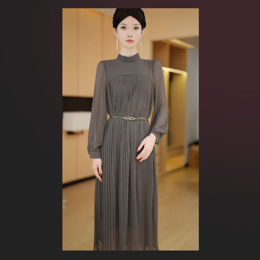 枫语苑锦秋季新款连衣裙优雅时尚气质显瘦收腰复古轻奢裙子