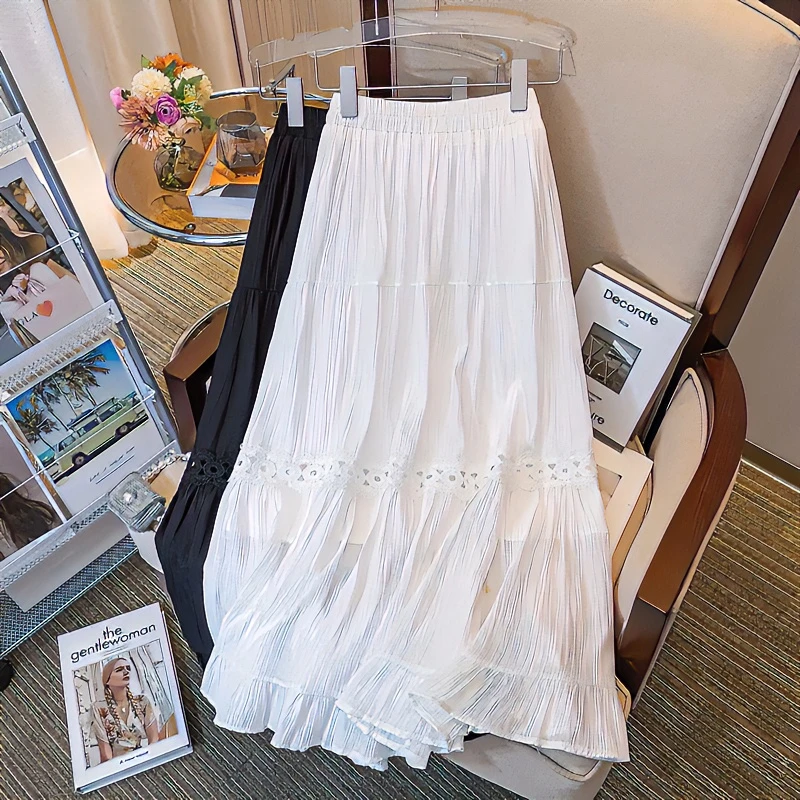 【夏季新款】法式蕾丝镂空白色半身裙夏大码胖MM显瘦减龄蛋糕裙A字
