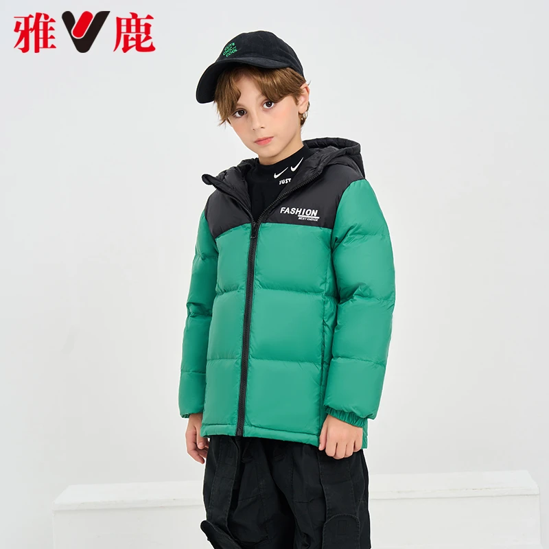 雅鹿童装连帽羽绒服男童女童中大童立领加厚秋冬Y1R06X05240