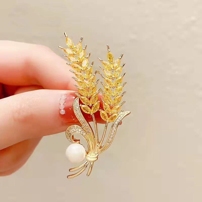 合金羽毛胸针 新款高档金黄色麦穗胸针胸花配饰西服大衣外套胸针