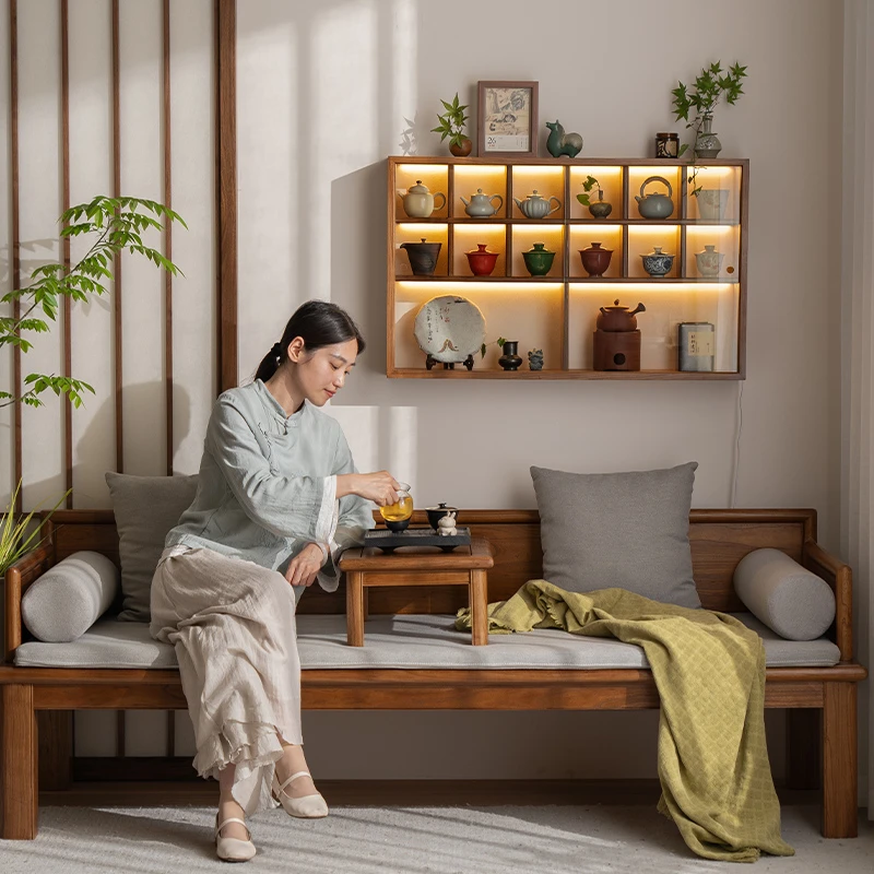 【直播特价】挂墙博古架新中式实木格子架家用多宝阁