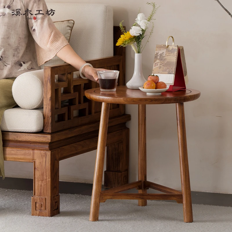 新中式实木小圆桌家用客厅沙发边几角几迷你阳台茶桌简约床边桌
