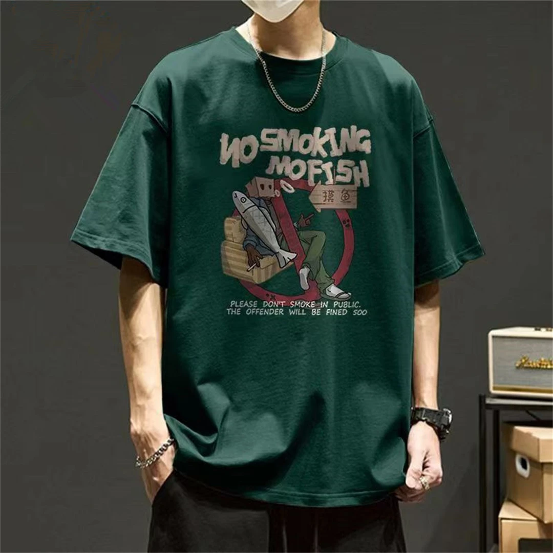 港风美式复古高街潮流卡通痞帅重磅100%纯棉圆领短袖T恤ins男夏季