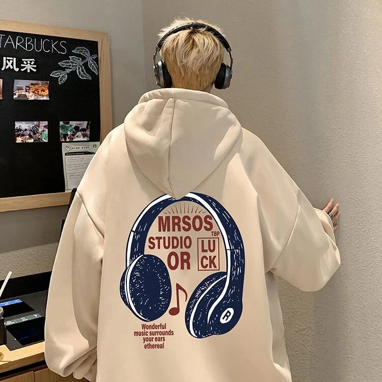 爆款小众大码2-300斤宽松重磅春秋季男士连帽印花潮牌韩版ins卫衣
