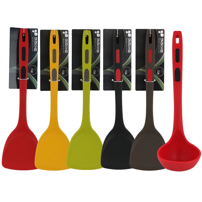 韩国Kitchen-art彩色硅胶铲汤勺防滑钩带刻度加厚易清洗耐高温