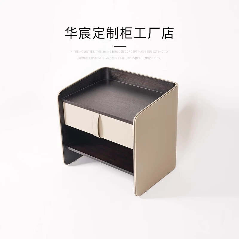 意式极简Ltalian 设计师马鞍皮床头柜简约现代卧室轻奢创意床边柜