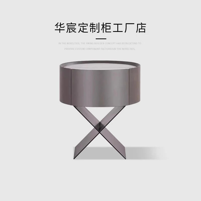 意式极简意大利Solid wood圆形床头柜客厅角几柜创意设计床边储物