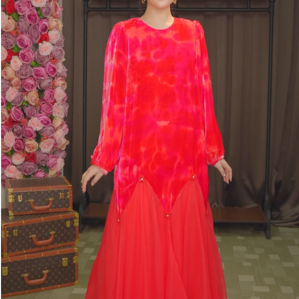 了然炽烈红标新款秋冬款女装显瘦显瘦礼服设计师时尚气质v领