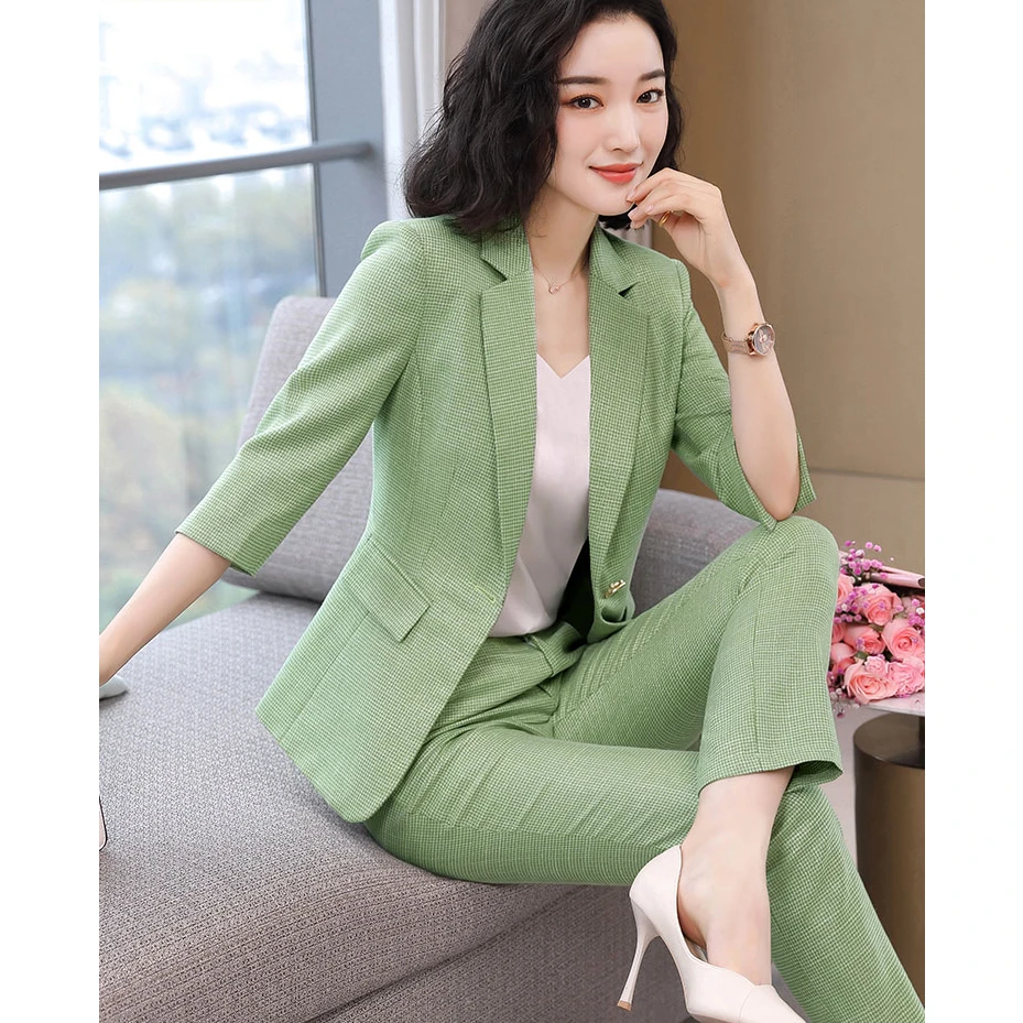 绿色休闲西装外套女2024年春季时尚气质女神范职业小西服套装薄款