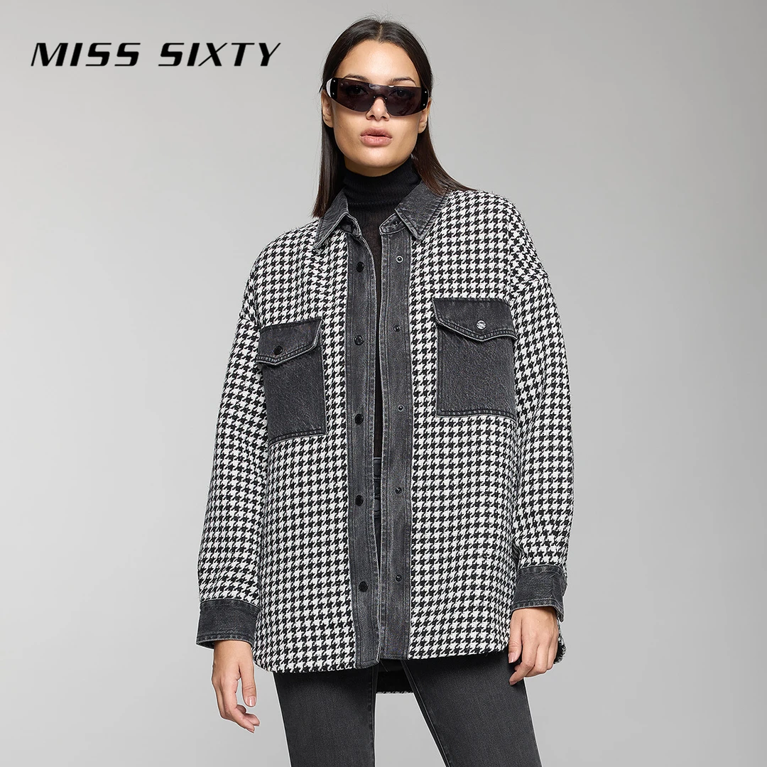 Miss Sixty新款外套女polo千鸟格拼接新年24K穿搭派对上衣