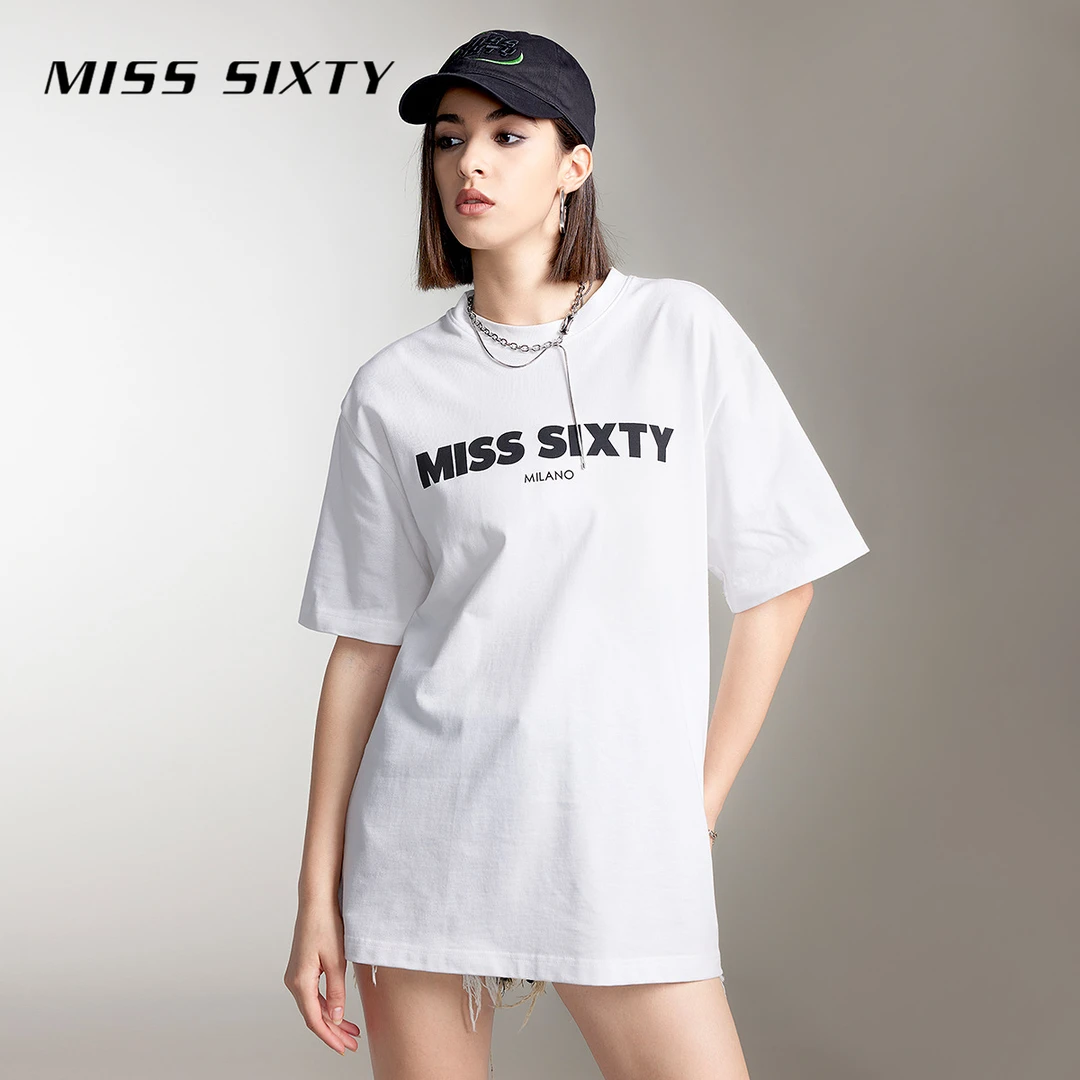 MissSixty纯棉T恤女撞色字母印花清新简约短袖尤莱特
