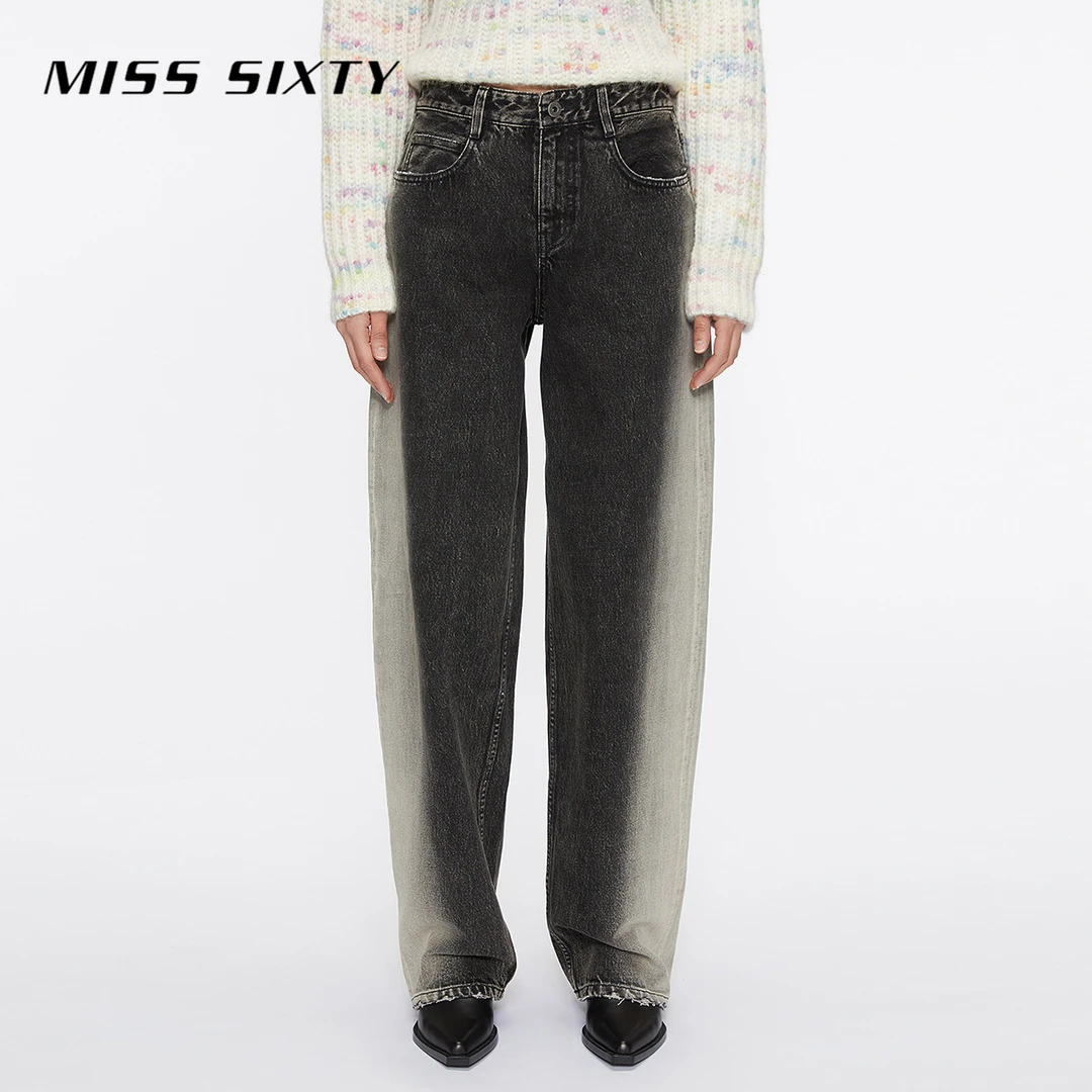 Miss Sixty冬季新款牛仔裤女低腰直筒裤复古渐变色百搭休闲风
